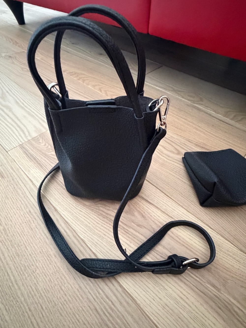 Classic Black Mini Bucket Bag with Removable Strap